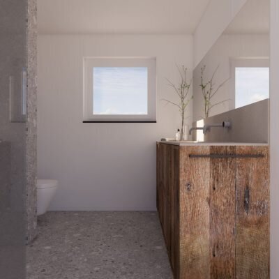 _Badkamermeubel Japandi design barnwood - Robuust Maatwerk (1) Badkamermeubel van eiken barnwood - Japandi design - Renders van Robuust Maatwerk uit Limburg