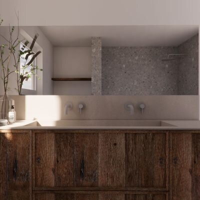 _Badkamermeubel Japandi design barnwood - Robuust Maatwerk (5) Badkamermeubel van eiken barnwood - Japandi design - Renders van Robuust Maatwerk uit Limburg