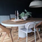 Gerookt eiken tafelblad - Afgerond stalen frame met ronde poten - Robuust Maatwerk uit Limburg Nederland