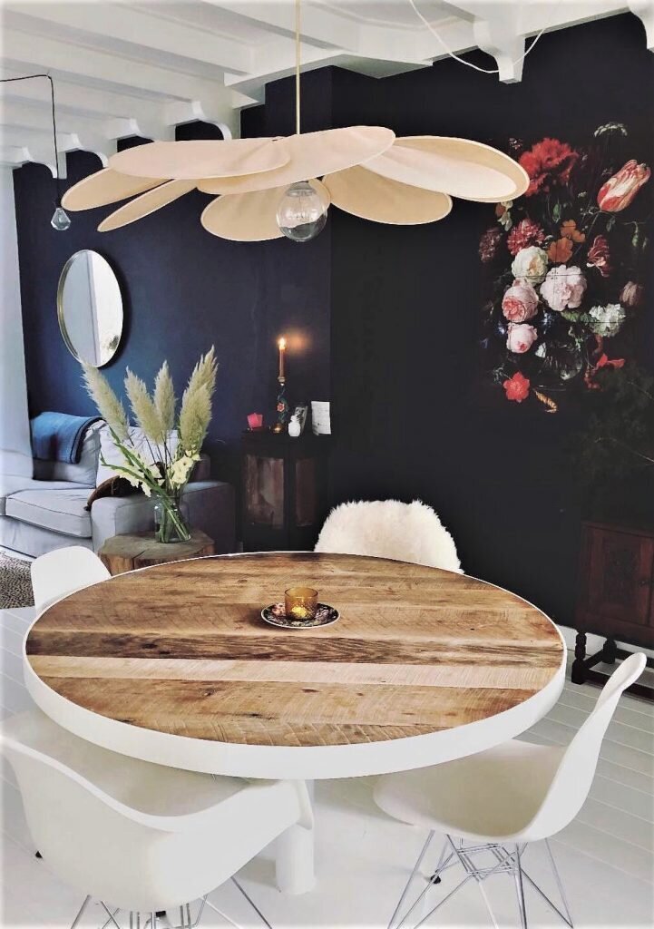 Ronde tafel - barnwood - wit frame