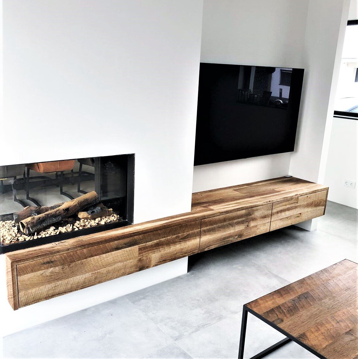 Tv meubel hout rondom openhaard (5)